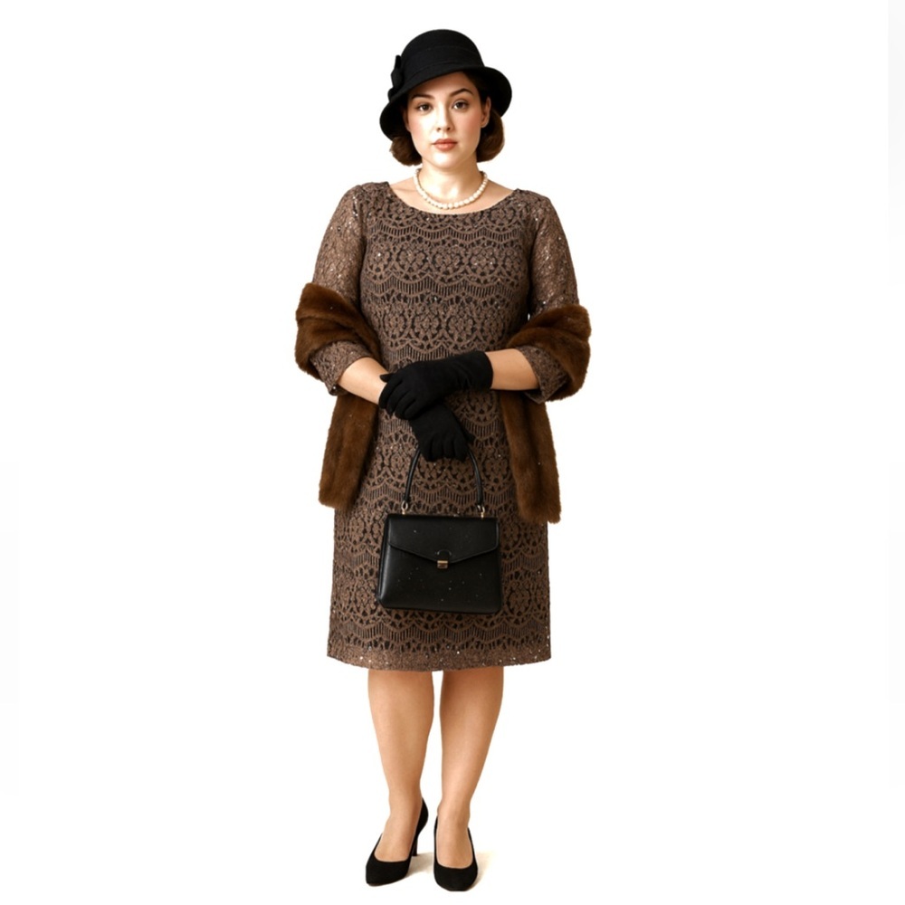 Vintage-Inspired Jessica Howard Sequin Lace Cocktail Dress – Size 10 (Medium)